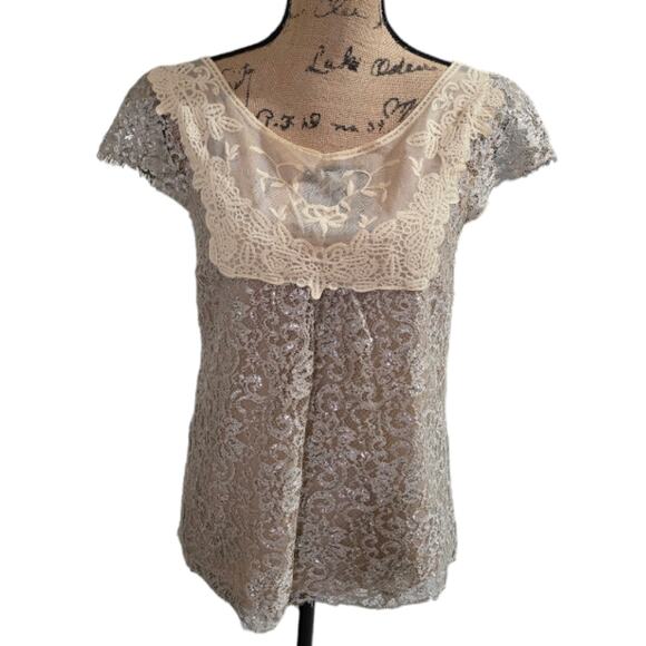 Anthropologie x HD in PARIS Lace and Sequins Party‎ Shirt Size 4 Small - Picture 1 of 7